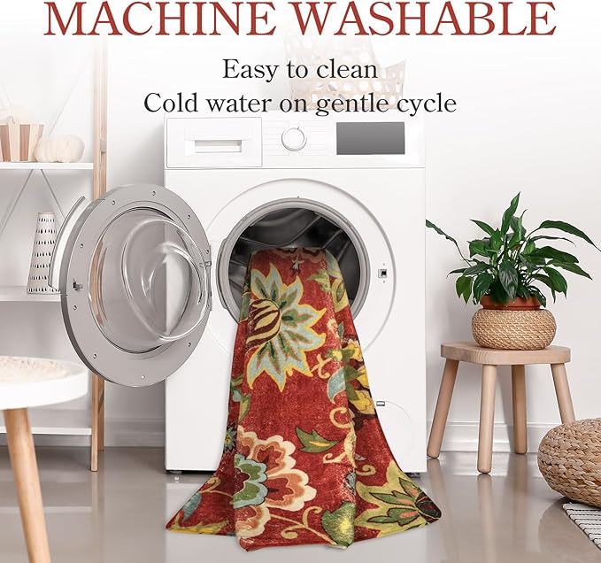 Lahome Red Floral 4x6 Washable Area Rugs - Christmas Rug Throw Soft Rug for Bedroom Non-Slip Rugs for Living Room, Paisley Print Fall Carpet Rug for Dinning Room Entryway Kitchen Office (4'x6', Red)