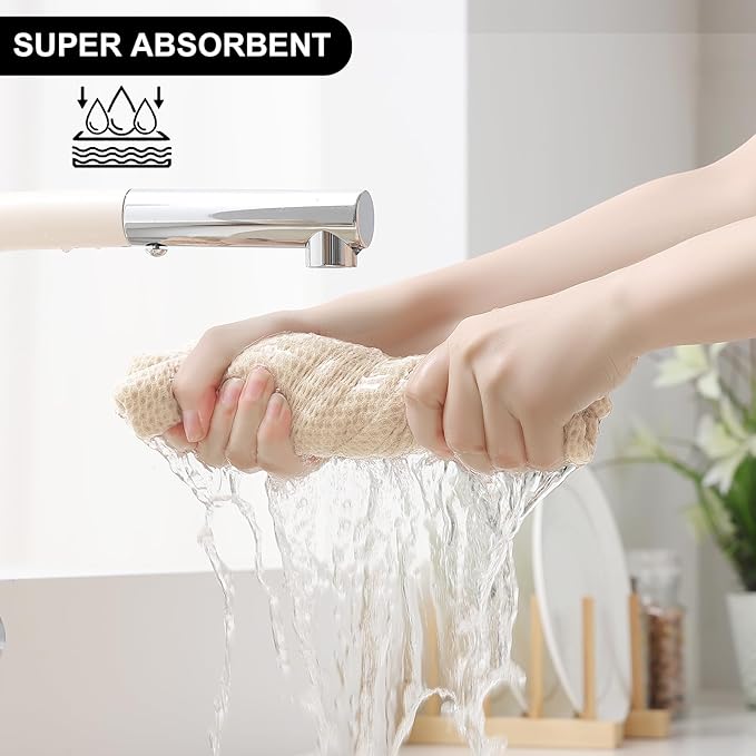 Homaxy 100% Cotton Kitchen Towels and Dishcloths Set, 12 x 12 Inches and 13 x 28 Inches, Set of 12 Bulk Kitchen Towels Set, Ultra Soft Absorbent Dish Cloths for Washing Dishes, Beige