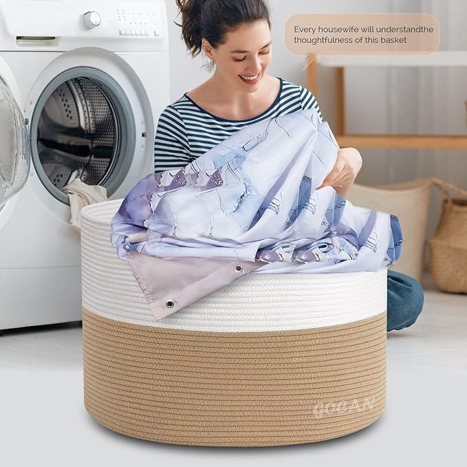 Storage Baskets for Organizing D22"H14" Large blanket basket laundry basket Cotton Rope Woven Basket for toy towl in Living Room (Jute/Beige) XXXL