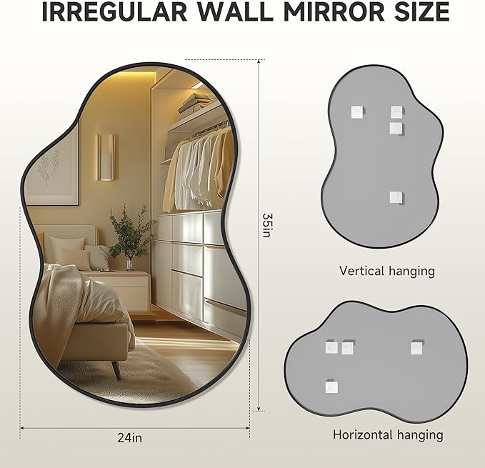 Hasipu Irregular Wall Mirror - 24"x35"Black Irregular Abstract Mirror for Wall Asymmetrical Wall Mirrors Decorative Modern for Living Room Bathroom,Bedroom,Hallway