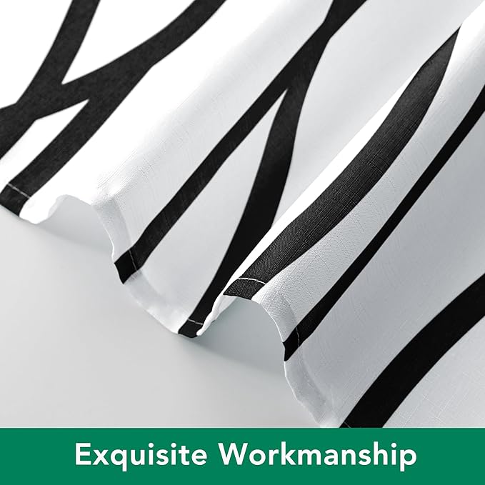 Biscaynebay Extra Long Textured Fabric Shower Curtain 72 W x 84 L, Black Printed Striped Linen Modern Hotel Luxury Quality Cloth Bathroom Curtains Machine Washable