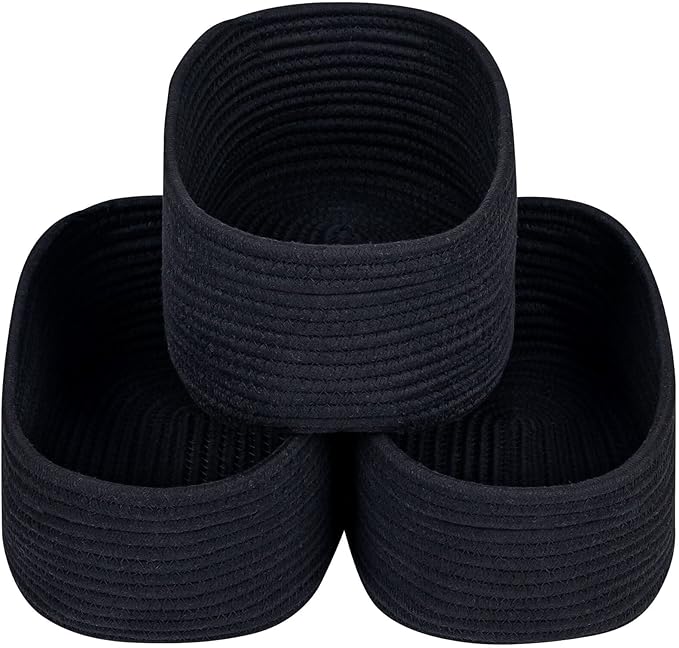 CubesLand Black Baskets Bins for Organizing,Small Woven Storage Baskets for Shelves,Cute Closet Cube Bins Set 3,Baby Nursery Toys Cube Bin,Home Decor Organization Storage