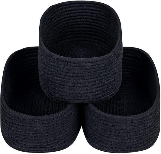 CubesLand Black Baskets Bins for Organizing,Small Woven Storage Baskets for Shelves,Cute Closet Cube Bins Set 3,Baby Nursery Toys Cube Bin,Home Decor Organization Storage