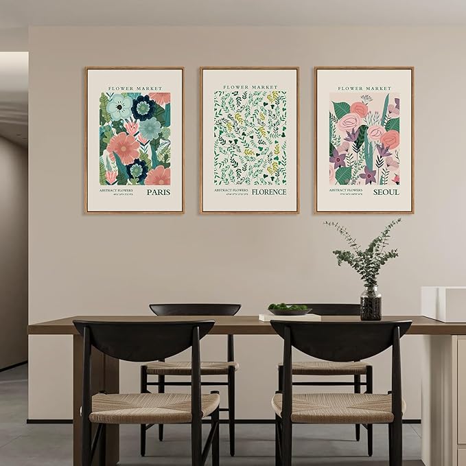 HPINUB Flower Market Framed Canvas Wall Art Set, Colorful Botanical Flowers Wall Decor,Modern Floral Boho Art Print for Living Room, Bedroom Office Decor-16 x24 x3