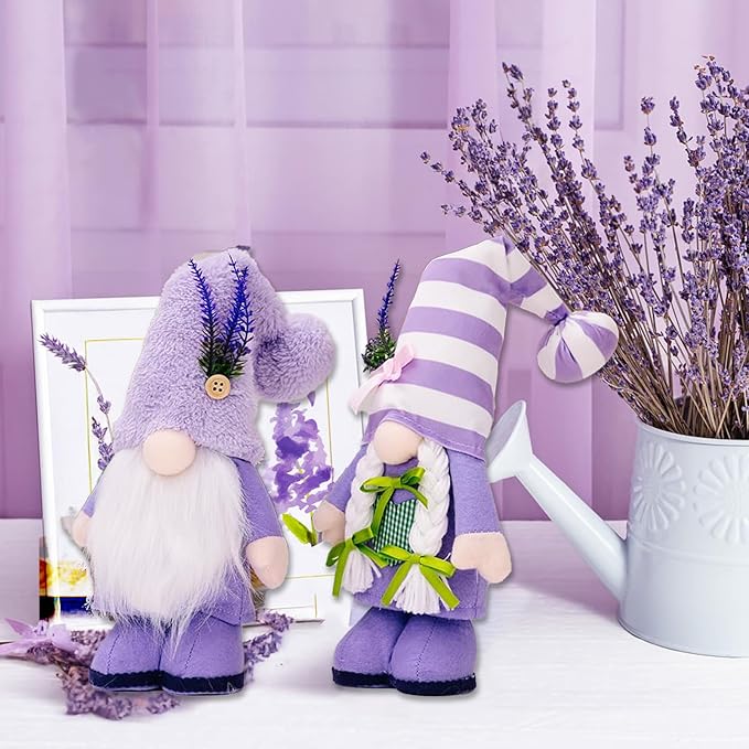 2PCS Summer Decorations for Home Cute Gnomes Plush Office Decor for Women Summer Gnomes Spring Home Decor Tiered Tray Oranment (Standing)