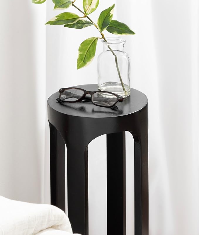 Kate and Laurel Dahl Modern Wooden Round Drink Table; 8 x 23; Black; Transitional Circle Wood Accent Pedestal Table for Living Room Plant Stand or Small Bedroom Nightstand