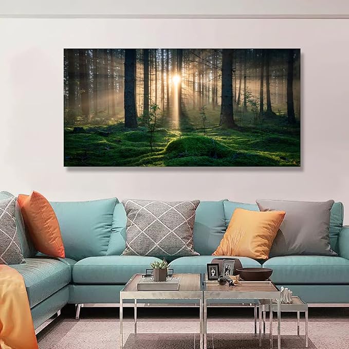 Sunrise Landscape Canvas Wall Art - 28x57 Inches - Tree and Forest Picture Artwork for Living Room and Bedroom Wall Decoration - Nature Painting Prints for a Serene Atmosphere