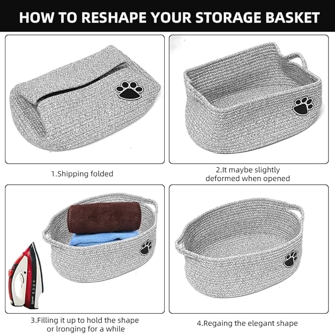 Small Woven Baskets for Organizing Rope Storage Basket with Handle Cute Cotton Basket for Nursery Gift Dog Toy Storage Bins for Toy Organizer-Grey