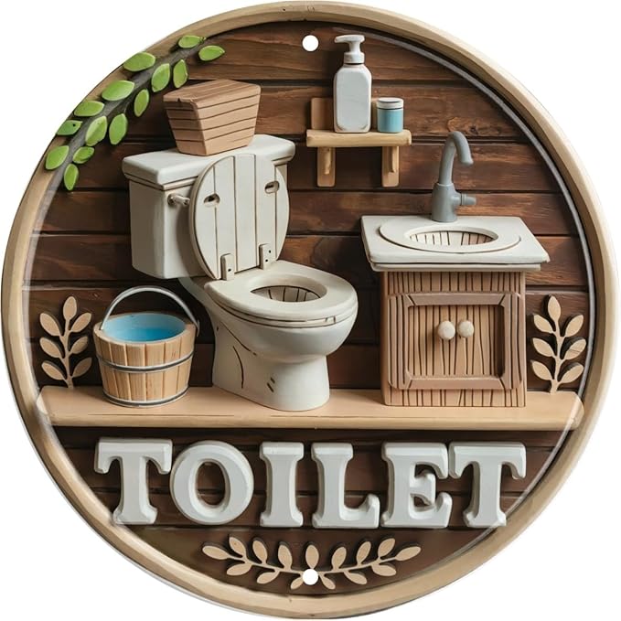 Toilet Sign Hanging Metal Sign 8x8 In Bathroom Wall Prompt Sign Suitable for Outdoor Spaces