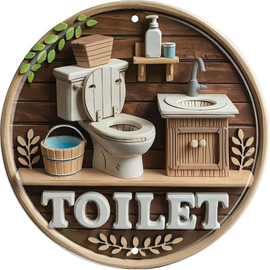 Toilet Sign Hanging Metal Sign 8x8 In Bathroom Wall Prompt Sign Suitable for Outdoor Spaces