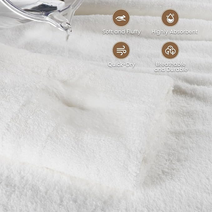SEMAXE 4-Pack Luxury Bath Towels for Bathroom, 100% Cotton, Soft, Absorbent, and Quick-Drying, 55"x27", White, Perfect for Hotels, Gyms, and Spas