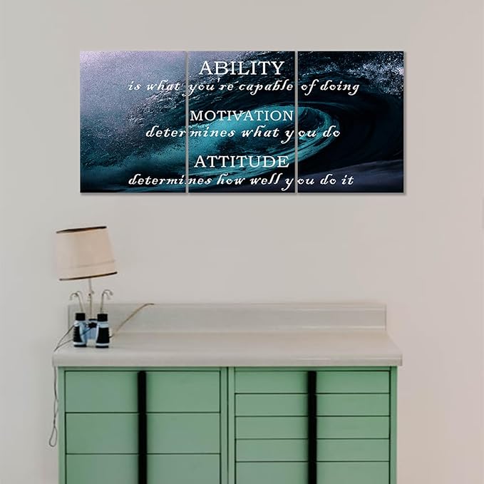 Inspirational Canvas Wall Art Motivational Entrepreneur Quotes Positive Posters Print Ocean Picture Painting Artwork for Home Bedroom Bathroom Wall Decoration Stretched and Framed [36''W x 16''H]