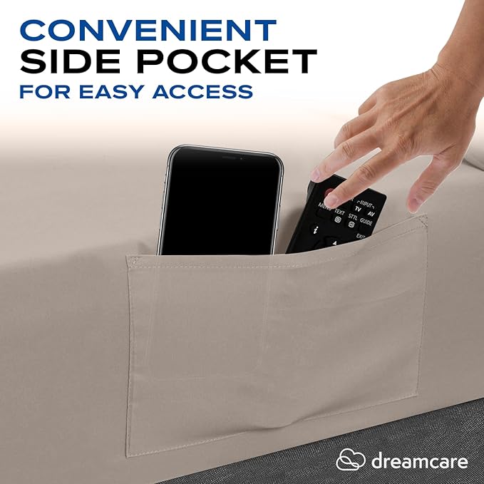 DREAMCARE Twin XL Sheets Set - 4 Pcs Cooling Bed Sheets with Up to 15" Deep Pockets - Soft, Long-Lasting 100% Brushed Polyester with Side Pocket (Beige)