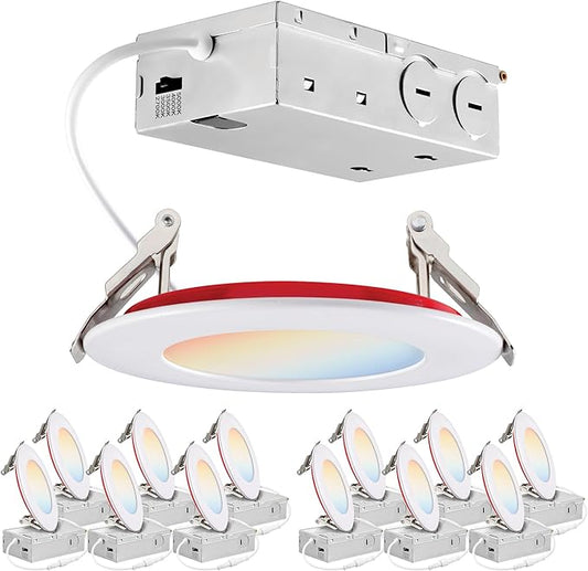 PARMIDA (12 Pack) 4 Inch 2HR Fire Rated LED Recessed Light, ETL, 5 Color Selectable 2700/3000/3500/4000/5000K, 9W Dimmable Ultrathin Canless Wafer Slim Panel Downlight, Wet/IC Rated, No Tenmat Needed