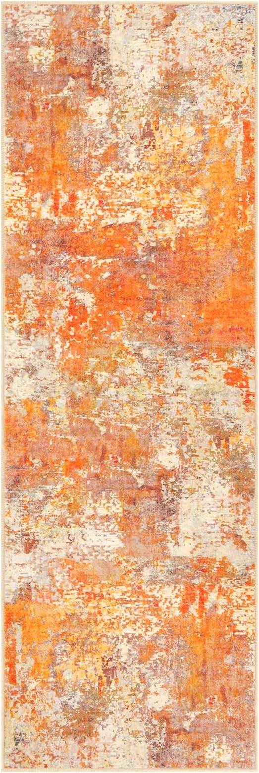 Lahome Modern Abstract Runner Rug - 2x6 Hallway Runner Rugs Long Bathroom Runner Washable Carpet Runner, Contemporary Soft Non Skid Indoor Floor Runners for Kitchen Laundry Room, Yellow/Gold/Cream