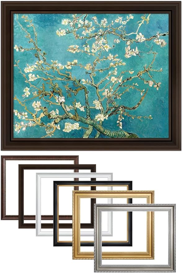 DECORARTS - Almond Blossom Tree by Vincent Van Gogh. Giclee Print w/Antique Brown Frame for Wall Decor. Picture Size: 20x16, Total Size w/Frame: 23x19