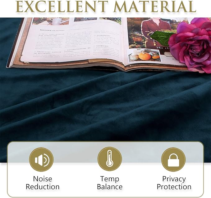 StangH Super Soft Velvet Curtains Back Tab Navy Blue Curtains for Sliding Door Luxury Decor Thermal Insulated Blackout Drapes for Office/Studio/Dining Room, W62 x L96, 2 Panels