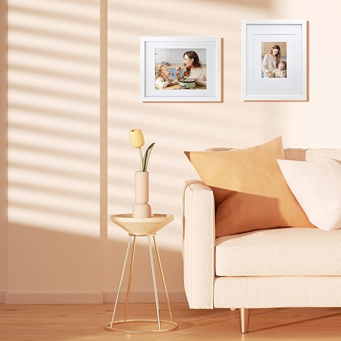 Egofine 11x14 Picture Frames Set of 4, Made of Solid Wood Covered by Plexiglass 5x7 and 8x10 with Mat or 11x14 without Mat, for Table Top Display and Wall Mounting Photo Frame White