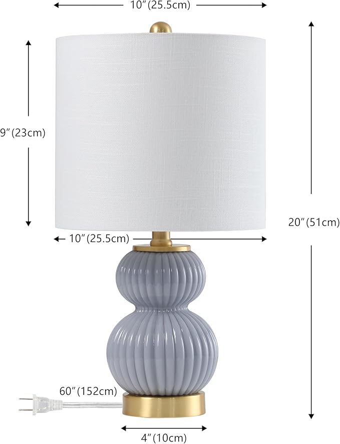 JONATHAN Y JYL1099C Daphne 20" Contemporary Transitional Metal/Glass Ribbed Gourd LED Table Lamp Bedroom, Living Room, Office, Dining Room, Gray/Brass Gold