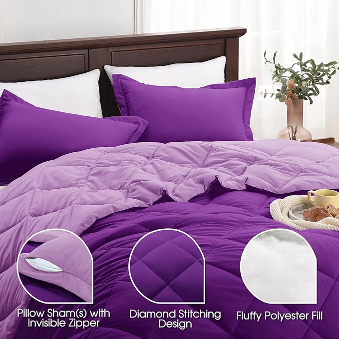 Basic Beyond California King Comforter Set, Purple/Lilac Comforter Set Cali King for All Seasons, 1 Comforter 104"x96" and 2 Pillow Shams 20"x36"+2"