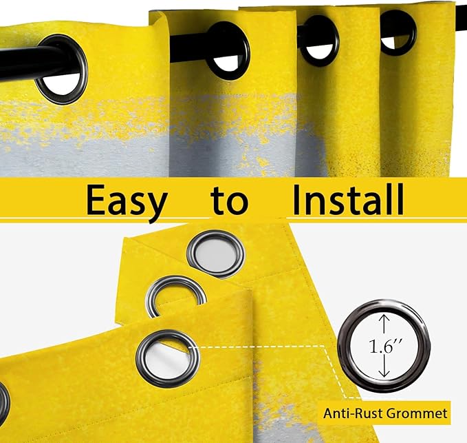 Yellow Window Curtain Yellow Grey Abstract Thermal Insulating Drapes Rust Art Treatment Drapes Modern Curtains for Living Room Bedroom Hotel, 52" x 84", 2 Panels