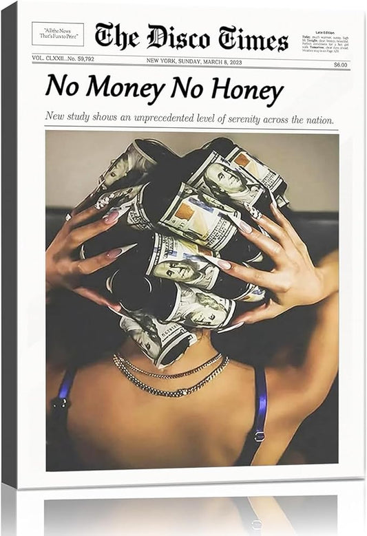 No Money No Honey Wall Art Paintings Hot Girl Love Money Newspaper Wall Decor Funky Preppy Motivational Wall Decor Picture for Home Decor Office Living Room Bathroom Aesthetic Artwork Decoration