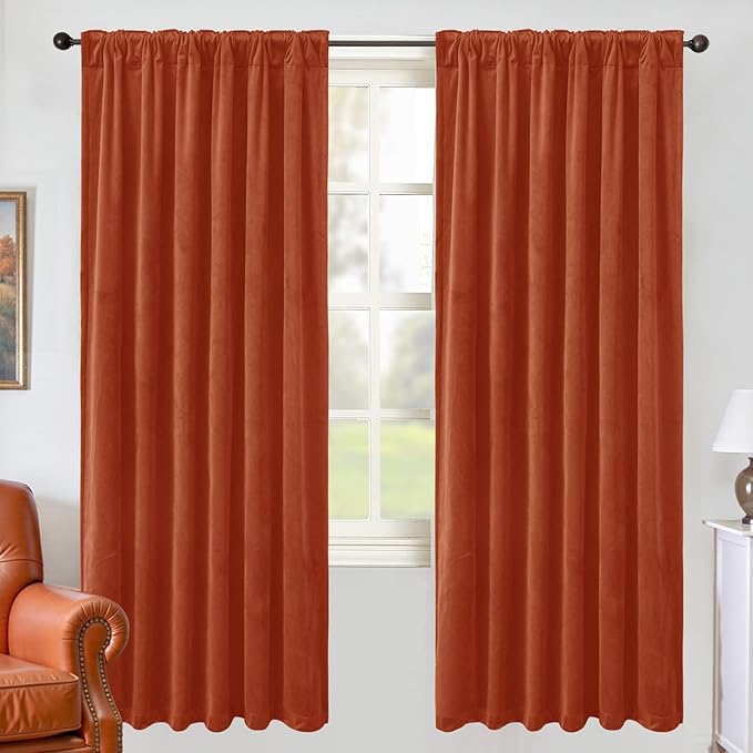 BGment Terracotta Velvet Blackout Curtains 72 Inch Length for Bedroom, Luxury Thermal Insulated Room Darkening Soft Window Curtains with Back Tab Rod Pocket for Living Room, 2 Panels, 52 x 72 Inch