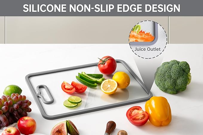 Glass Cutting Board for Kitchen, 2Pcs Tempered Glass Chopping Board with Non-Slip Edges, Dishwasher Safe Clear Cutting Board Set for Countertop, Heat & Shatter Resistant, Gray 15"×11"