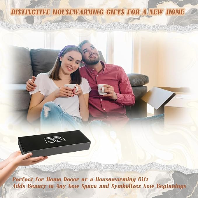 House Warming Gifts for New Home, Housewarming Wind Chime for Outside, Gift Ideas, Housewarming Ornament for House, Couple, Women, Men (Black)