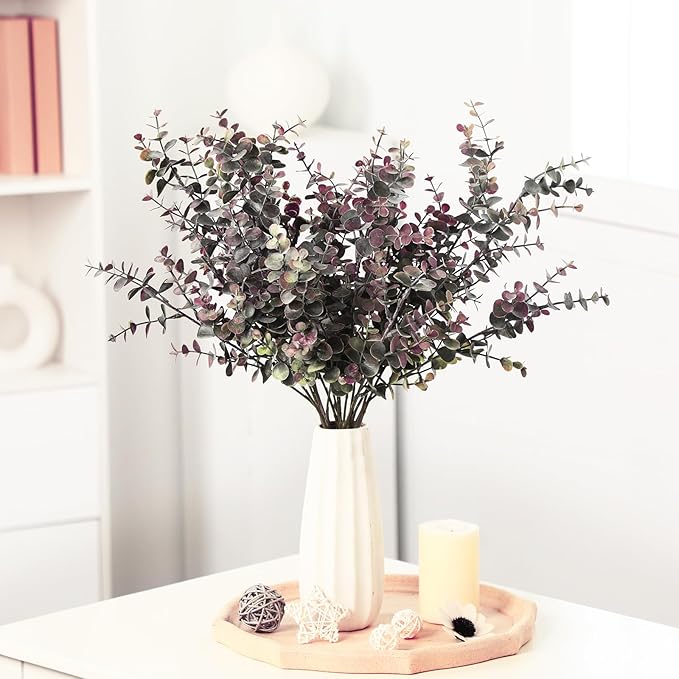 Janinka 6 Pcs 25'' Artificial Eucalyptus Leaves Fall Stems for Vases Autumn Floral Arrangements Fall Decorations Artificial Plants Fake Plant for Office Home Party Garden Fireplace Farmhouse Decor