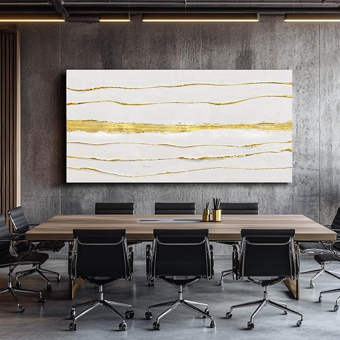 White Canvas Wall Art Abstract Line Prints Living Room Wall Decorations Gold Foil Painting Large Framed Wall Decor for Bedroom Hotel 29x58 Inch