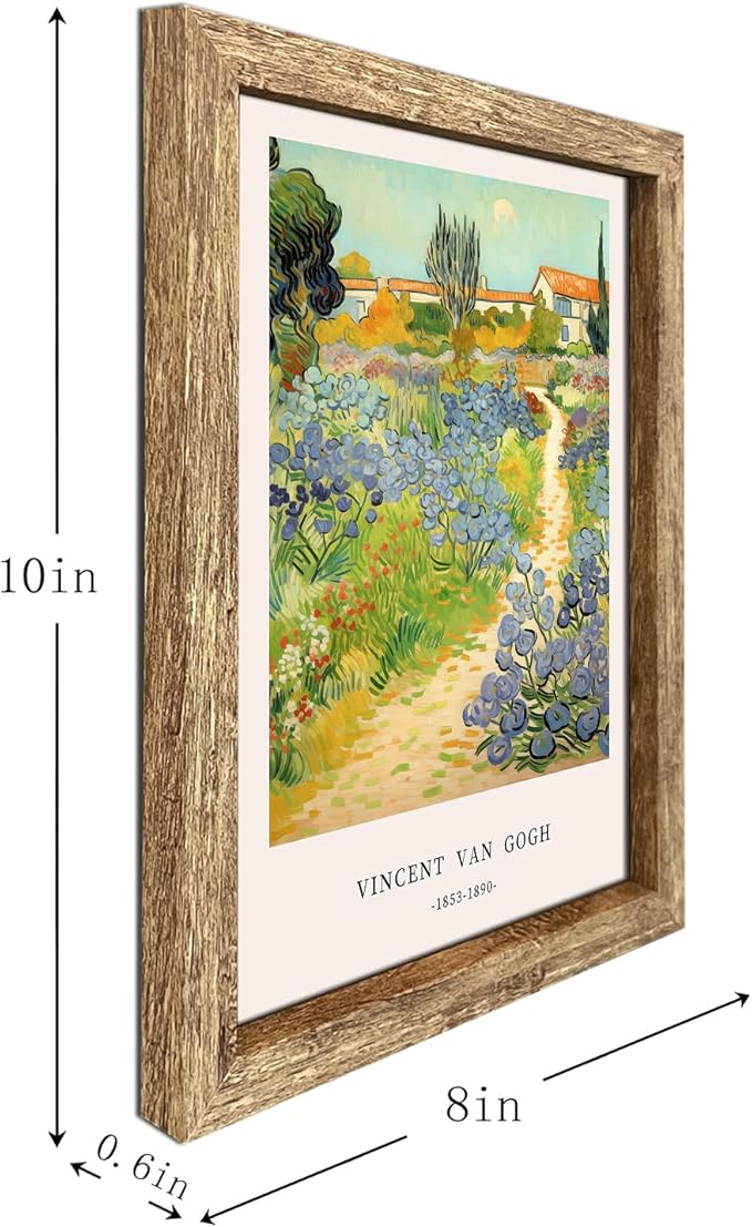 GUMEYJIA Modern Wall Art Print Set 4 Piece Wall Decor Collection Botanical Verde Desert Contemporary Van Gogh Garden Inspirational Quote Wood Frame (8"x10")