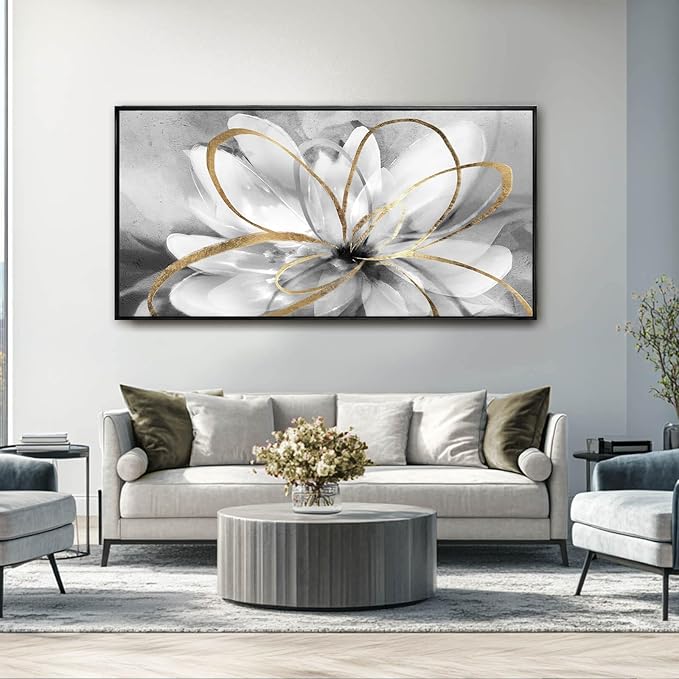 White Flowers Wall Art Canvas Wall Decor Large Floral Artwork Pictures for Living Room 24”x48” Framed Wall Picture for Women Girls Room