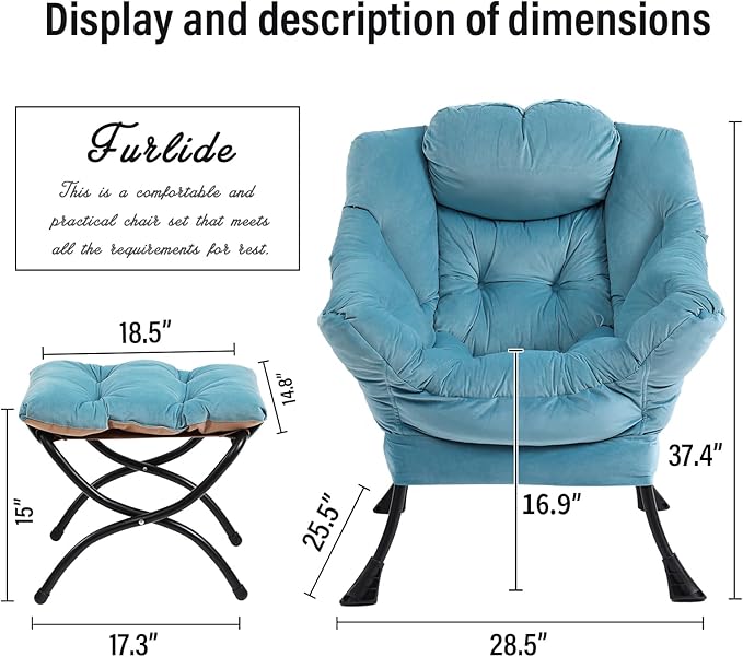 Lazy Chair with Ottoman, Modern Chair with Folding Footrest, Lounge Accent Chair, Comfortable Reading Chair (Velvet Light Blue