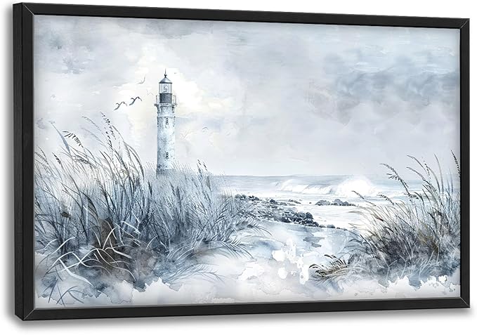 Flintis Large Lighthouse Wall Art Beach Lighthouse Pictures Wall Decor Abstract Nautical Canvas Painting Print Artwork Decoration Framed for Living Room Bathroom Master Bedroom Office 36L x 24W
