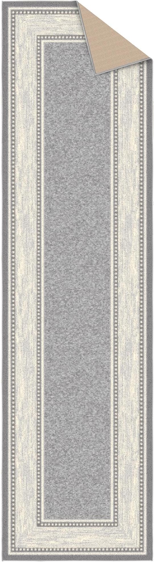 Ottomanson Hallway Runner Rug 2'7" x 9'10" Non Slip Border Area Rugs Easy to Clean Laundry Rug Runner Durable & Pet Friendly Floor Carpet Runners for Hallways Entryway Living Room Kitchen, Light Gray