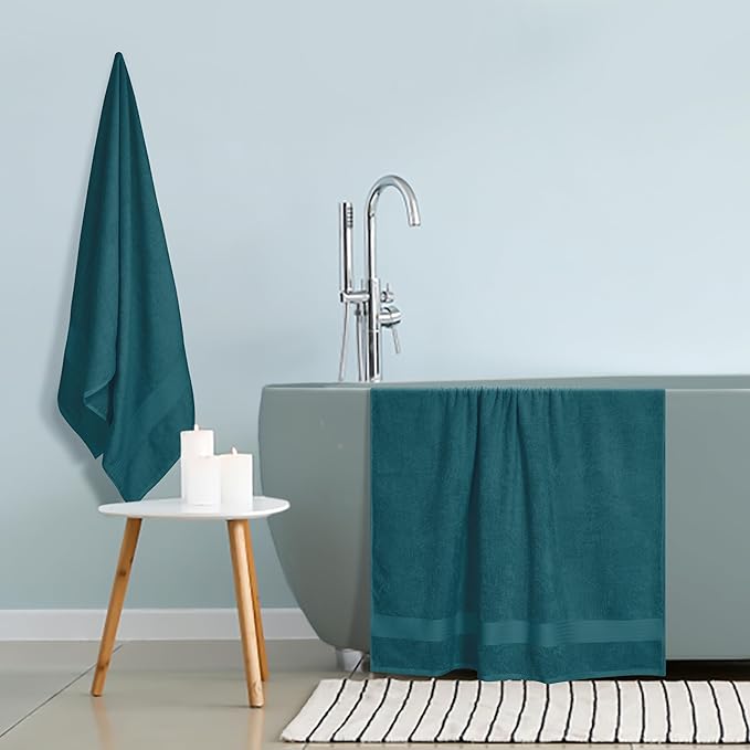 GLAMBURG Premium Cotton Oversized 2 Pack Bath Sheet 35x70-100% Pure Cotton - Ideal for Everyday use - Ultra Soft & Highly Absorbent - Machine Washable - Teal