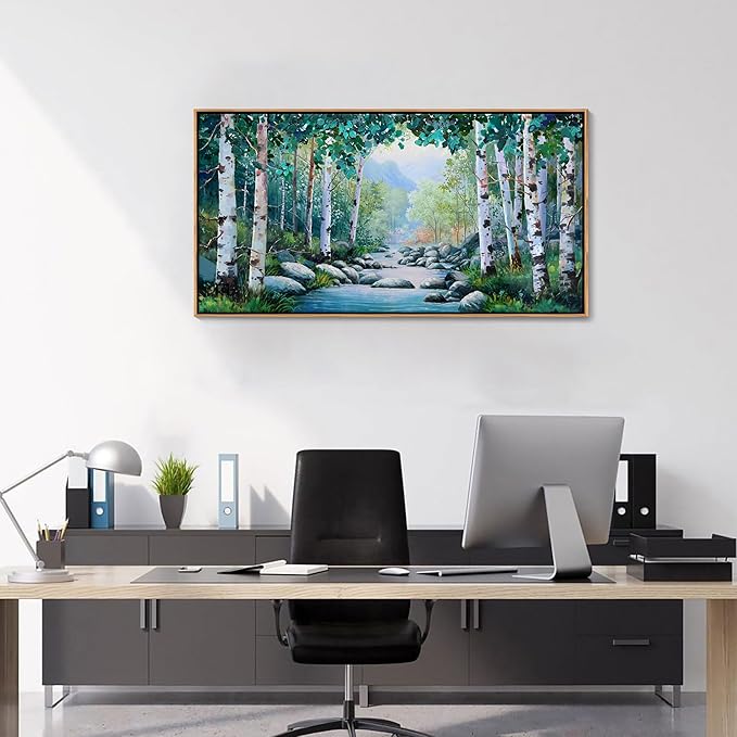 Pogusmavi Green Forest Canvas Landscape Wall Art - Framed Artwork for Living Room, Bedroom, Farmhouse Decor - Canvas Pictures for Wall Decor - Tree of Life Wall Art - Forest Painting 20×40IN