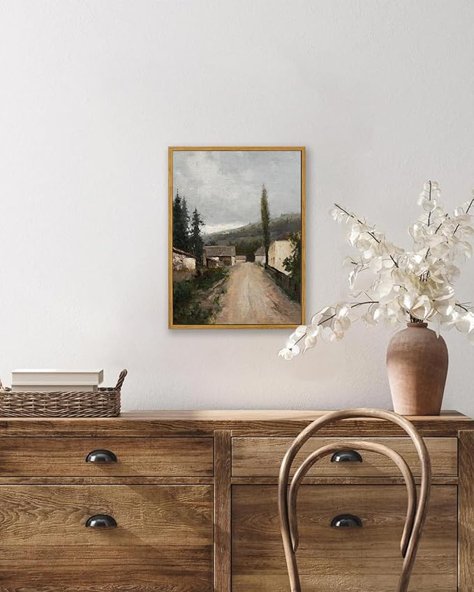 KBKBART Framed Wall Art, Vintage European Village Country Canvas Art Prints Farmhouse Decor, Vintage Oil Painting Picture, Rustic Landscape Wall Decor for Bathroom, Bedroom Living Room, Vintage Art(8"x10")