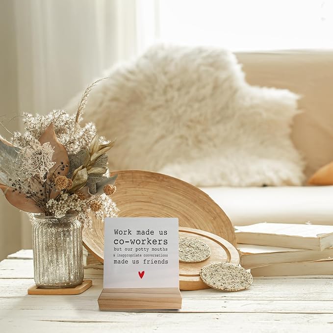 Work Made Us Coworkers but Our Potty Mouth Desk Small Wood Sign Signs with Wooden Stand,Funny Friendship Sign Decor for Home Office,Funny Office Gifts for Coworkers Friends Colleagues