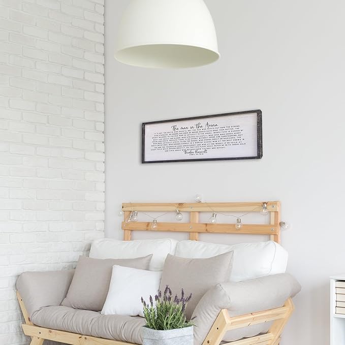 Surfapans The Man In The Arena Wall Decor 40"x15" Morden Office Motivational Wood Framed Sign For Men Large Farmhouse Living Room Inspirational Quotes Positive Speech Home Wall Decoration (Black)