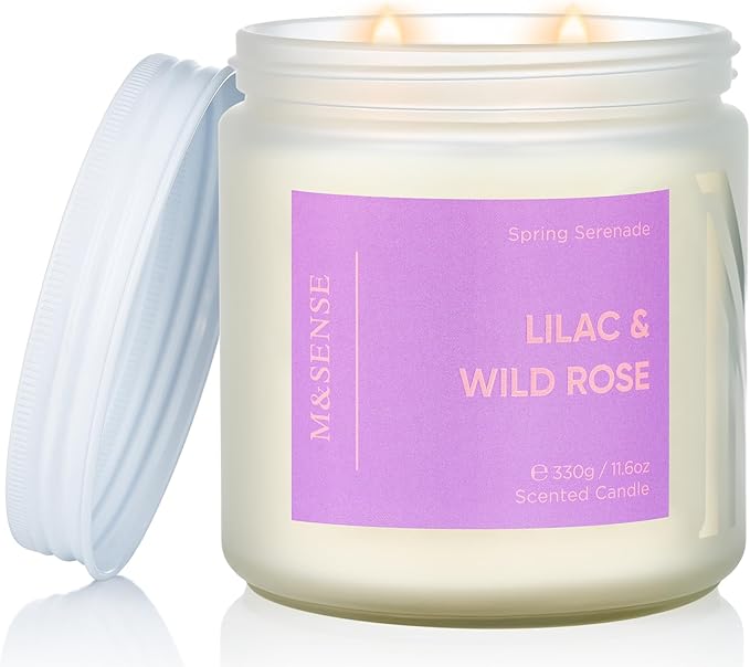 M&SENSE Lilac Wild Rose Scented Candle - 11.6oz Natural Soy Wax 70-Hour Long Lasting Burn Time Non Toxic, 2-Wick Aromatherapy Candle for Home Decor, Slow-Burning for Women