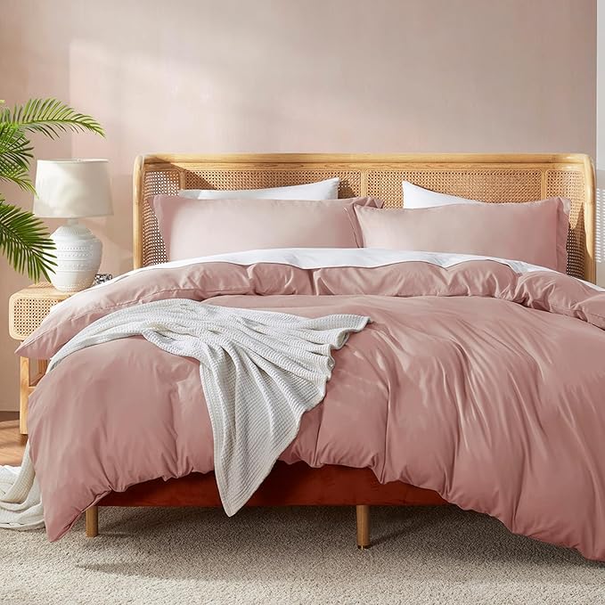 Nestl Twin Duvet Cover Set with Comforter Insert - Blush Pink 3 Piece 68x90 Duvet Cover & 1 Pillow Sham with White Quilted Down Alternative Comforter, Ultra Soft, All Season