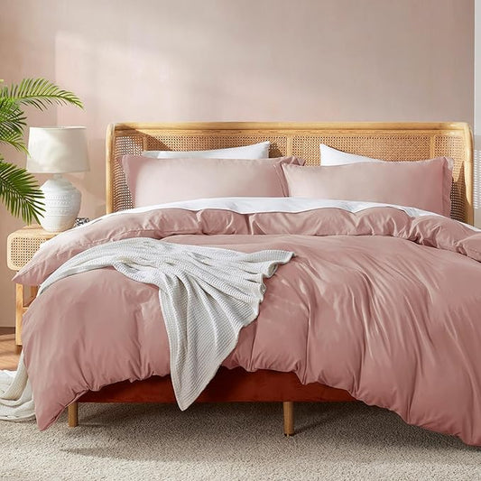 Nestl Twin Duvet Cover Set with Comforter Insert - Blush Pink 3 Piece 68x90 Duvet Cover & 1 Pillow Sham with White Quilted Down Alternative Comforter, Ultra Soft, All Season