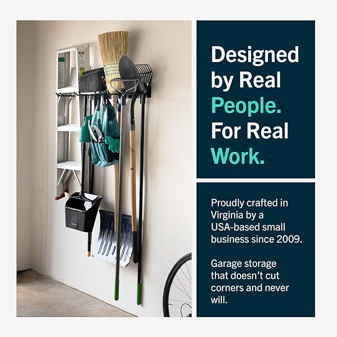 StoreYourBoard Wall-Mounted Rack With 4 Garage Hooks – Heavy-Duty Steel Holder Garage & Garden Storage for Shed, Workshop, or Home Organization – For Rakes, Shovels, Tools & More – 1 Pack, Tractor