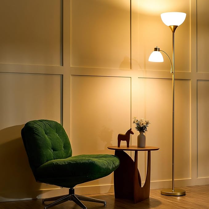 VONLUCE Torchiere Floor Lamp, 71" Standing Lamp with Adjustable Reading Lights & 2 Bulbs, 3 Color Temperatures Modern Tall Pole Lamp for Living Room Bedroom Corner, Gold