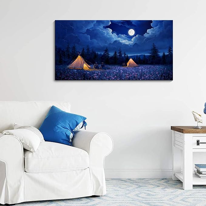 Landscape Canvas Wall Art Wall Decor Bedroom Pictures Wall Decoration Dark Blue Artwork Large Size Modern Painting Framed Pictures For Living Room Home Kitchen Office