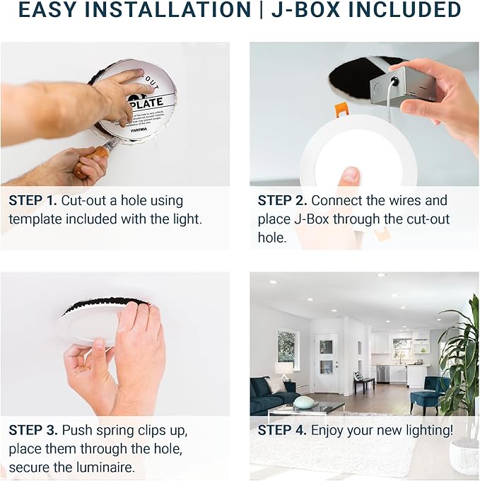 PARMIDA (12 Pack) 4 Inch 2HR Fire Rated LED Recessed Light, ETL, 5 Color Selectable 2700/3000/3500/4000/5000K, 9W Dimmable Ultrathin Canless Wafer Slim Panel Downlight, Wet/IC Rated, No Tenmat Needed