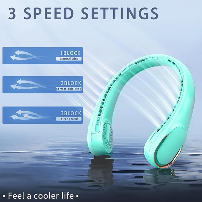 Portable Neck Fan, Neck Fans for Women, 4000 mAh Rechargeable Personal Fan,360° Hands Free Bladeless Fan, 3 Speeds Adjustable, Faster Cooling, Super Quiet, Suitable for Home, Office, Travel