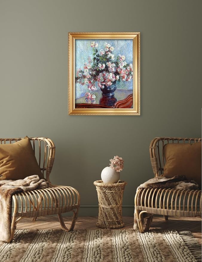 DECORARTS - Claude Monet Chrysanthemums 1882 Giclee Print with Gold Solid Wood Frame, Impressionist Large Framed Wall Art, Ready to Hang, Framed Size 24.75x28.75, Made in USA